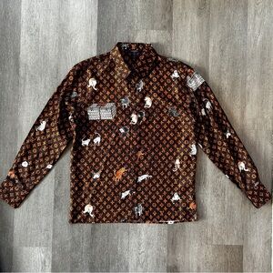 Louis Vuitton Cruise 2019 x Grace Coddington Catogram Monogram Silk Shirt Sz 38